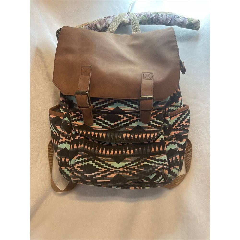 Backpack Bag Aztec Print Zipper Snaps Hook &‎ Loop Adjustable
